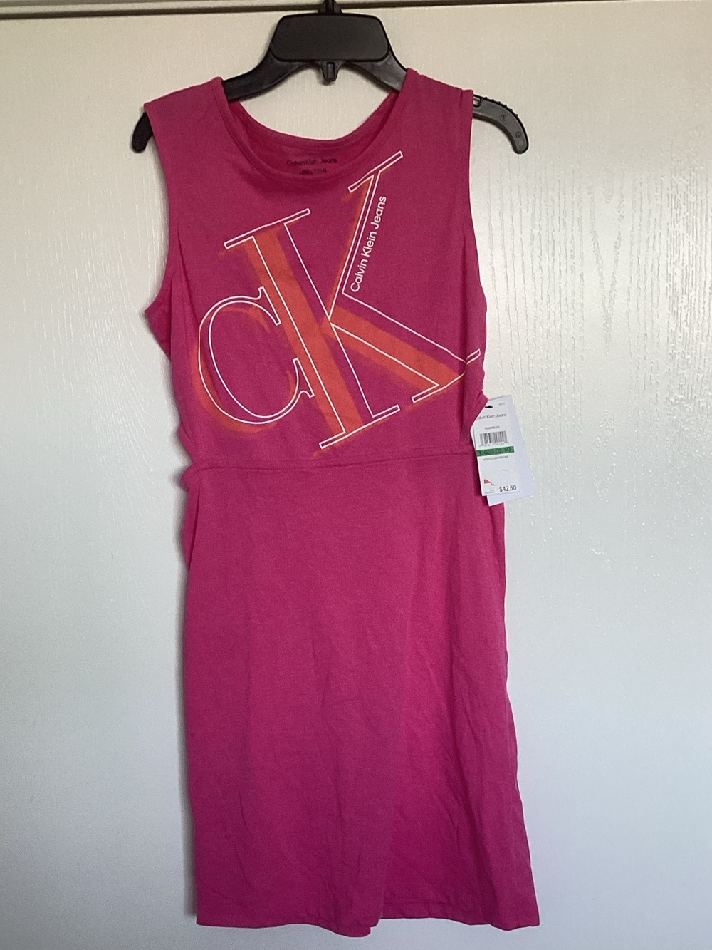 Calvin Klein Girls Pink Logo Sleeveless Cotton Dress